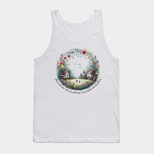 Cute Watercolor Fairy Garden Graphic Tee, Colorful Fantasy Cottage Core Tank Top